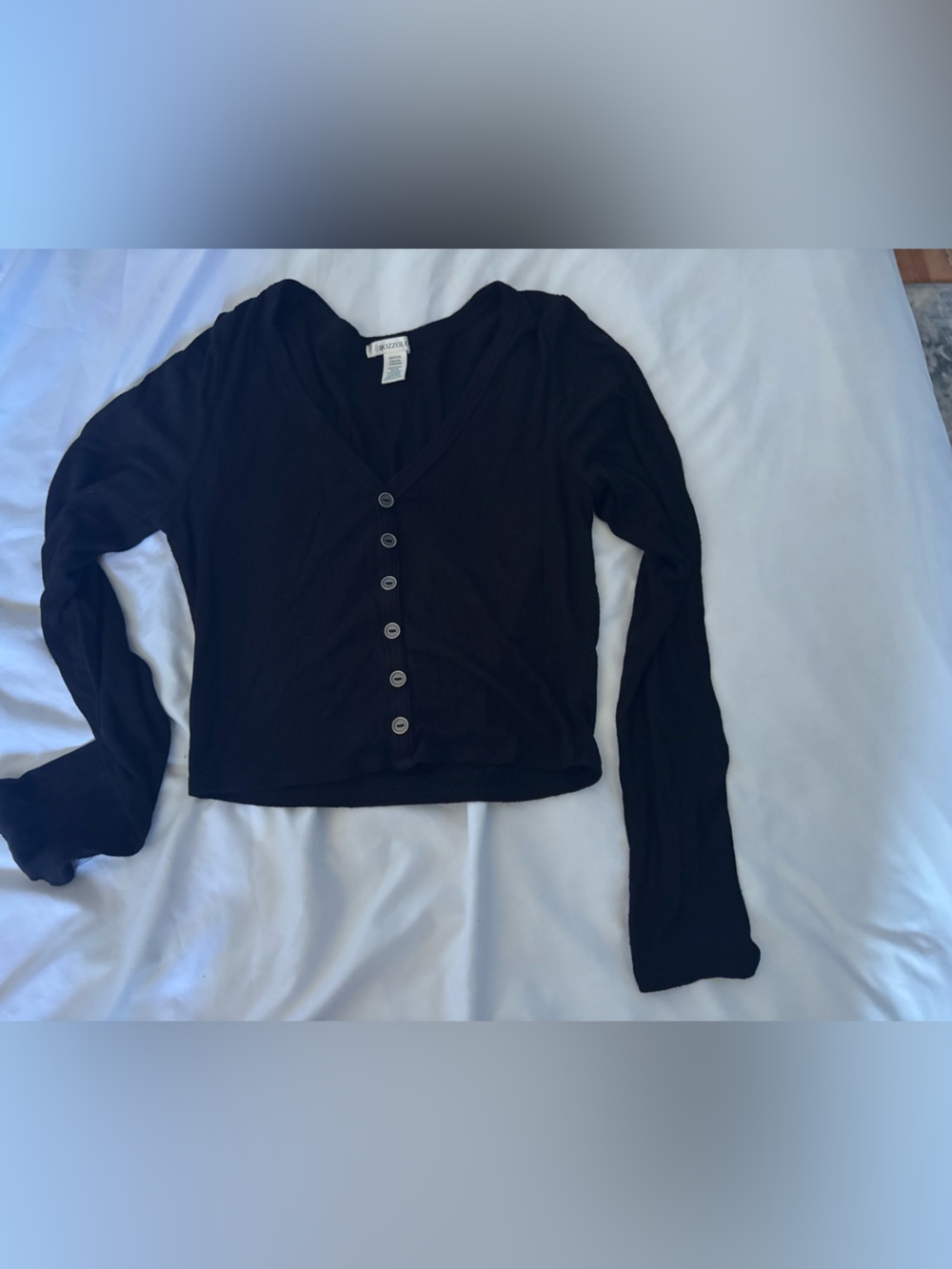 Bozzolo Black Long-Sleeve Button-Front V-Neck Top